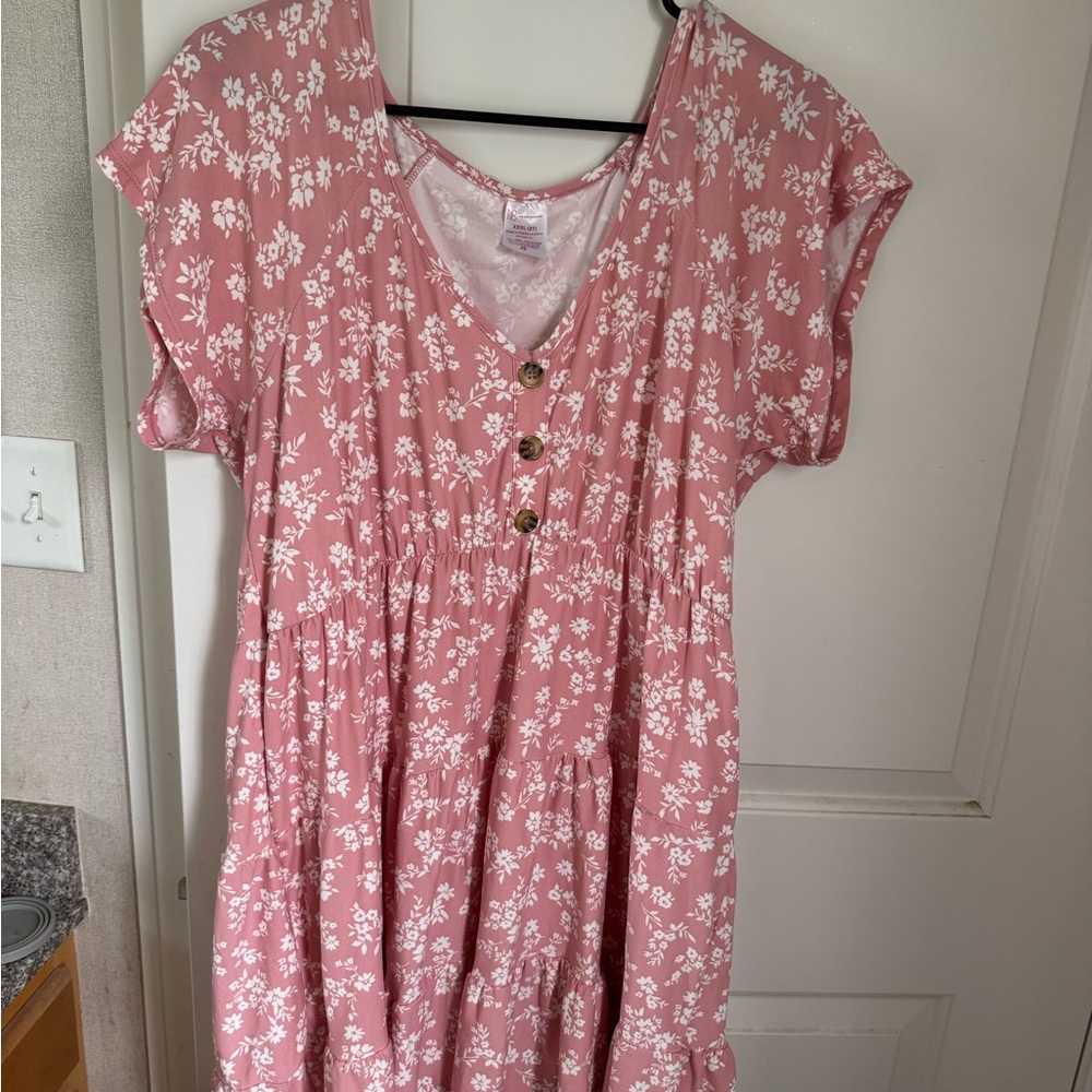 No Boundaries Pink and White Flutter Sleeve Sundress